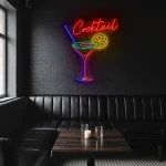 neon sign cocktail glass with lemon slice bar decor 1