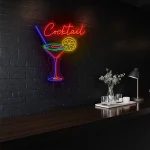 neon sign cocktail glass with lemon slice bar decor 1