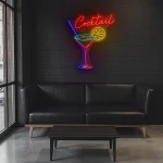 neon sign cocktail glass with lemon slice bar decor 1