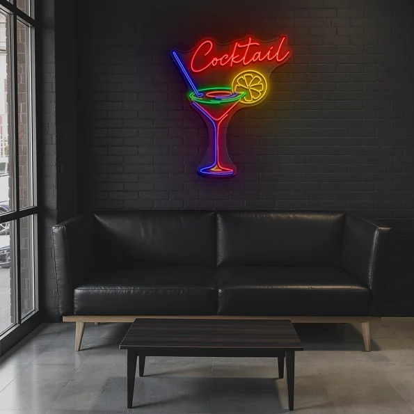 neon sign cocktail glass with lemon slice bar decor 5