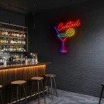 neon sign cocktail glass with lemon slice bar decor 1