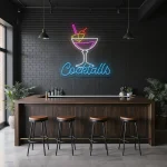 neon sign cocktail glass with straw bar decor 1