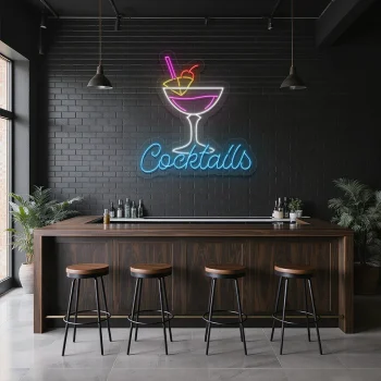 neon sign cocktail glass with straw bar decor 1