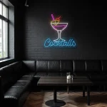neon sign cocktail glass with straw bar decor 1
