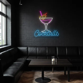 neon sign cocktail glass with straw bar decor 2