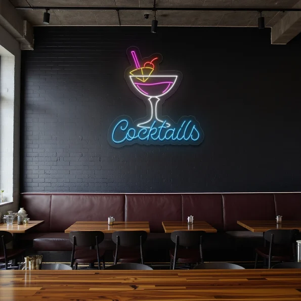 neon sign cocktail glass with straw bar decor 3
