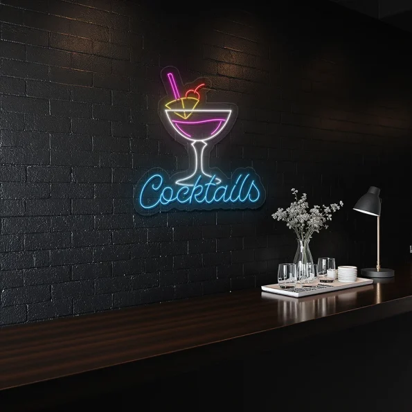neon sign cocktail glass with straw bar decor 4