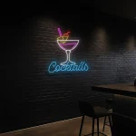neon sign cocktail glass with straw bar decor 1