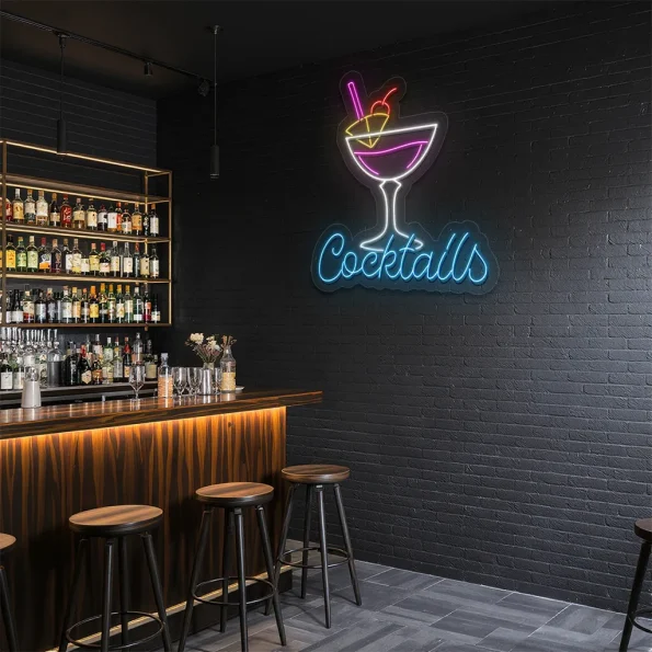 neon sign cocktail glass with straw bar decor 6