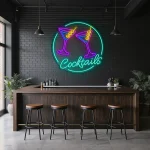 neon sign cocktails glasses bar decor 1