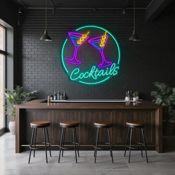 neon sign cocktails glasses bar decor 1