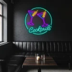 neon sign cocktails glasses bar decor 1