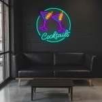 neon sign cocktails glasses bar decor 1