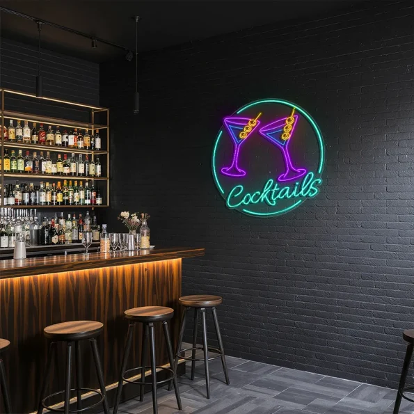 neon sign cocktails glasses bar decor 6