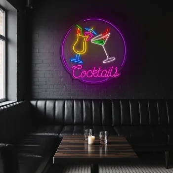 neon sign cocktails glasses bar decor neon light 2