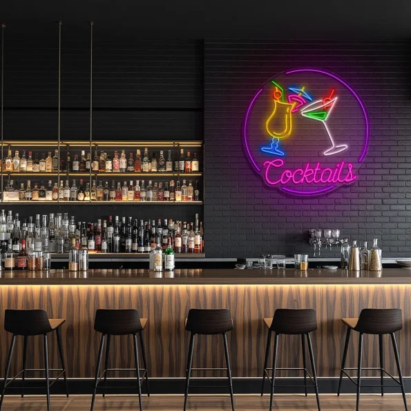 neon sign cocktails glasses bar decor neon light 3