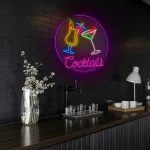 neon sign cocktails glasses bar decor neon light 1