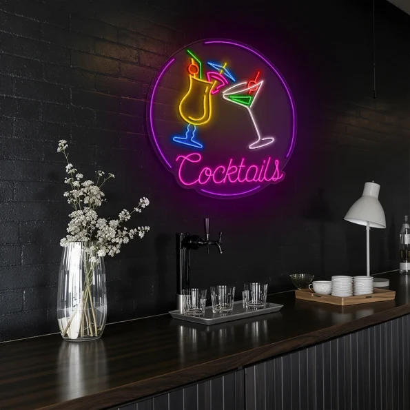 neon sign cocktails glasses bar decor neon light 5