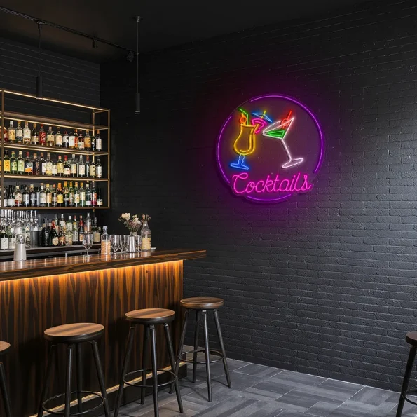 neon sign cocktails glasses bar decor neon light 6