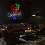 neon sign cocktails text with tropical drink bar decor 1