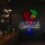 neon sign cocktails text with tropical drink bar decor 1