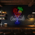neon sign cocktails text with tropical drink bar decor 1
