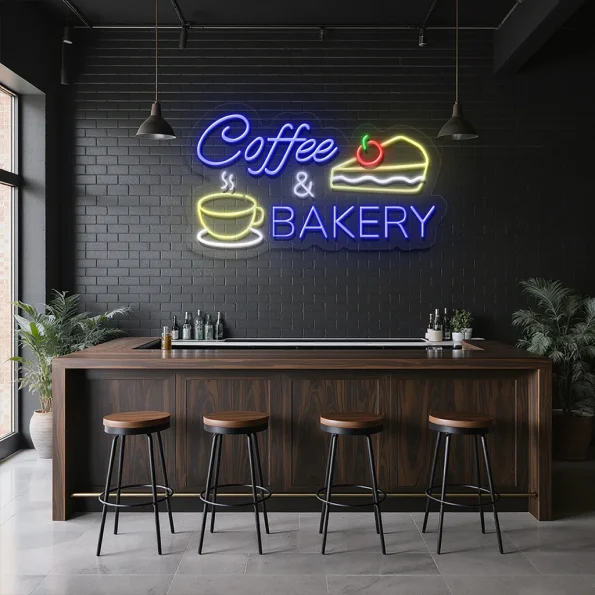 neon sign coffee & bakery with cup and cake design for cafe decor 1