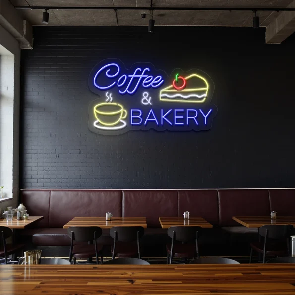 neon sign coffee & bakery with cup and cake design for cafe decor 3