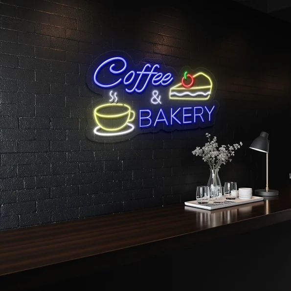 neon sign coffee & bakery with cup and cake design for cafe decor 4