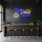 Neon Sign Coffee & Bakery With Cup And Cake Design For Cafe Decor 1