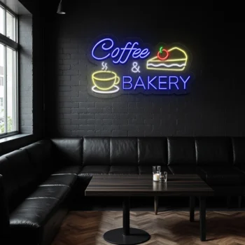 Neon Sign Coffee & Bakery With Cup And Cake Design For Cafe Decor 2