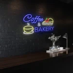 Neon Sign Coffee & Bakery With Cup And Cake Design For Cafe Decor 1