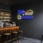 Neon Sign Coffee & Bakery With Cup And Cake Design For Cafe Decor 1