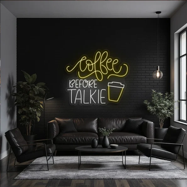 neon sign coffee before talkie text with cup icon wall decor 3