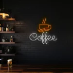 neon sign coffee cup and text wall decor for cafe bar 1