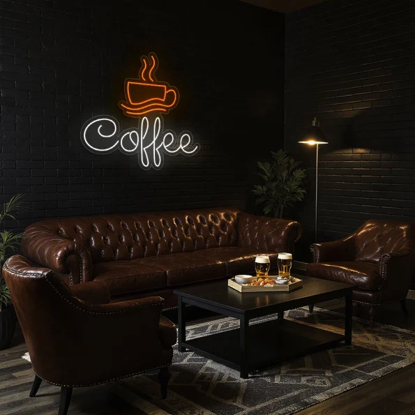 neon sign coffee cup and text wall decor for cafe bar 4