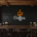 neon sign coffee cup and text wall decor for cafe bar 1