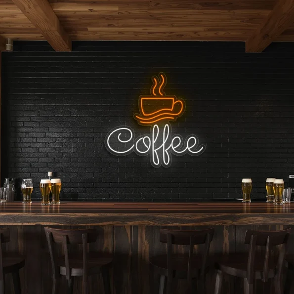 neon sign coffee cup and text wall decor for cafe bar 5