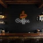 neon sign coffee cup and text wall decor for cafe bar 1