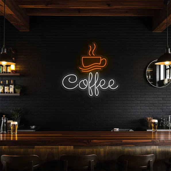 neon sign coffee cup and text wall decor for cafe bar 6