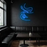 neon sign coffee cup outline with steam and beans wall decor 1
