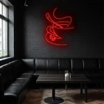 neon sign coffee cup outline with steam and beans wall decor 1