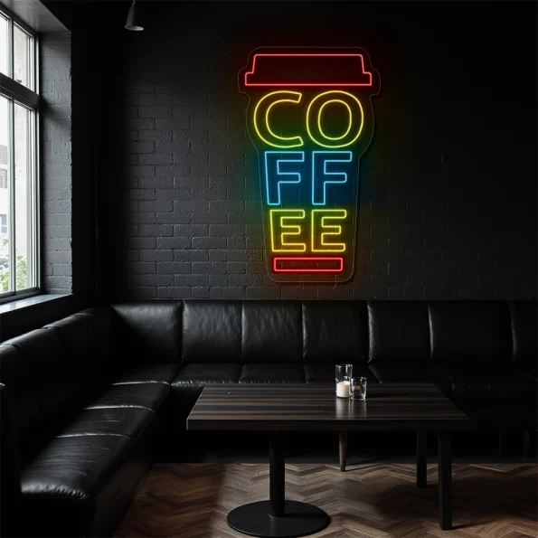 neon sign coffee cup shape colorful caf wall decor 1