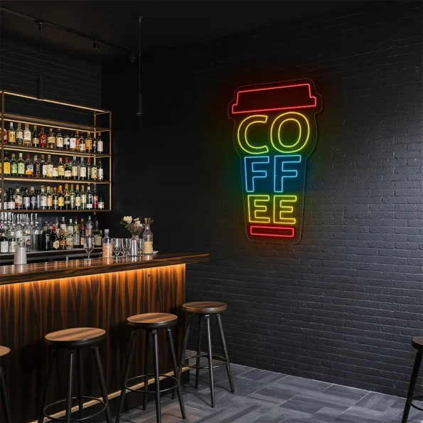 neon sign coffee cup shape colorful caf wall decor 5