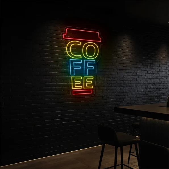 neon sign coffee cup shape colorful caf wall decor 6