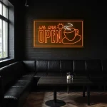 neon sign coffee cup we are open text cafe decor 1