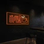 neon sign coffee cup we are open text cafe decor 1