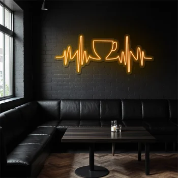 neon sign coffee cup with heartbeat line cafe wall decor 1
