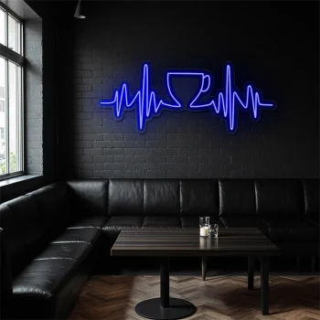 neon sign coffee cup with heartbeat line cafe wall decor 2