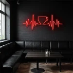 neon sign coffee cup with heartbeat line cafe wall decor 1